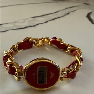 Red and Gold Women's Chain-Link Quartz Watch
